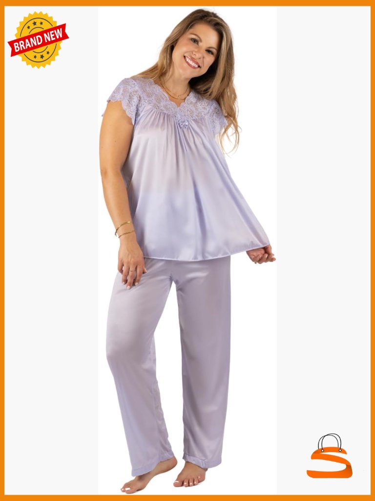Women's Lace Cap Sleeve Pajama Set Top 27in Bottom 40.5in